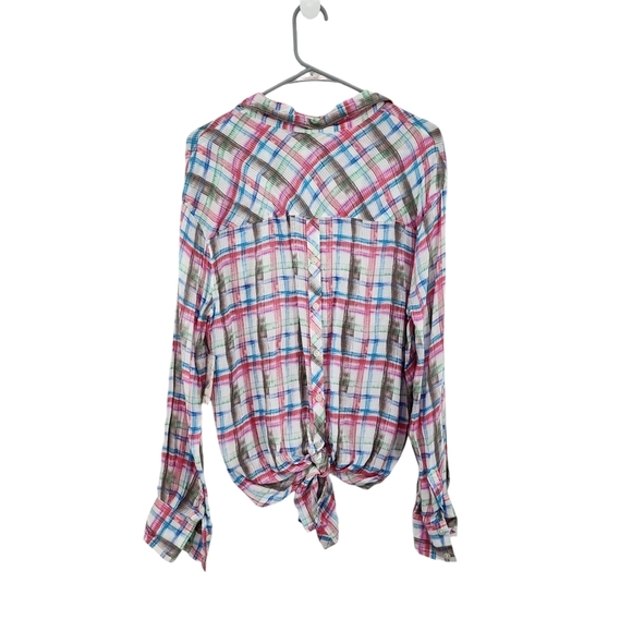 Free People Women's Plaid Button Up Tie Front Shirt - M - Picture 5 of 8